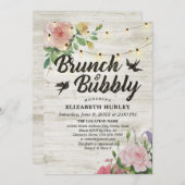 Bruiloft brunch & bubbels met bloem slingerlampjes kaart (Voorkant / Achterkant)