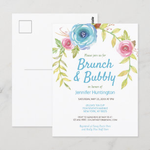 Bruiloft Brunch & Bubbly Trouwdag Bloemen Uitnodig Briefkaart