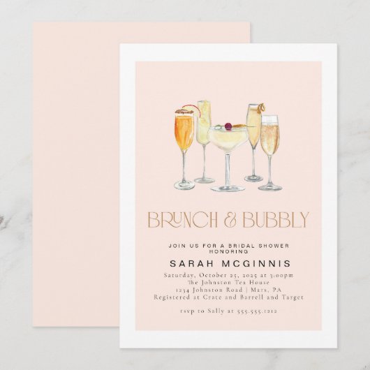 Bruiloft Brunch en Bruisende Prosecco Champagne Ui Kaart (Voorkant / Achterkant)