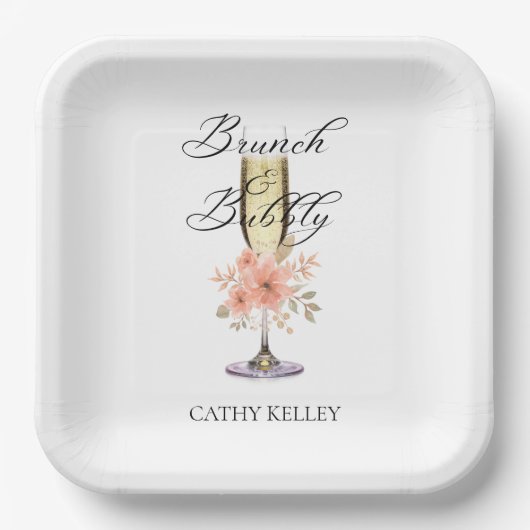 Bruiloft brunch en bubbels 9" vierkant papieren bordje (Voorkant)
