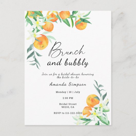 Bruiloft brunch en bubbels bruidsfeest briefkaart (Voorkant)