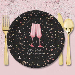 Bruiloft brunch en bubbels bruidssalon zwart papieren bordje