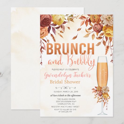 Bruiloft brunch en bubbels bruidsuitnodiging kaart (Voorkant / Achterkant)
