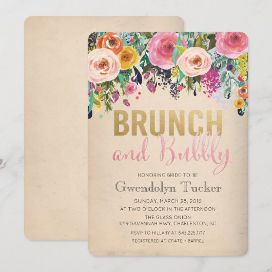 Bruiloft brunch en bubbels bruidsuitnodiging kaart (Voorkant / Achterkant)