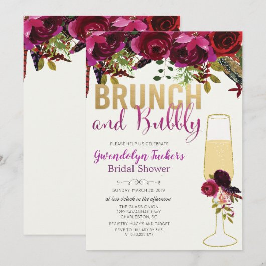 Bruiloft brunch en bubbels bruidsuitnodiging kaart (Voorkant / Achterkant)
