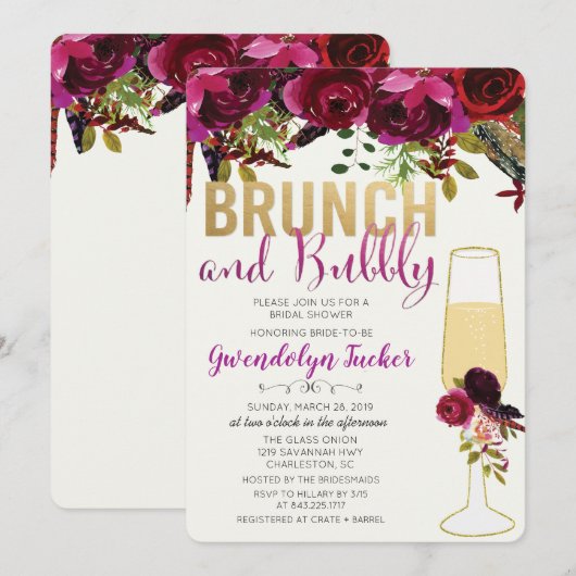 Bruiloft brunch en bubbels bruidsuitnodiging kaart (Voorkant / Achterkant)
