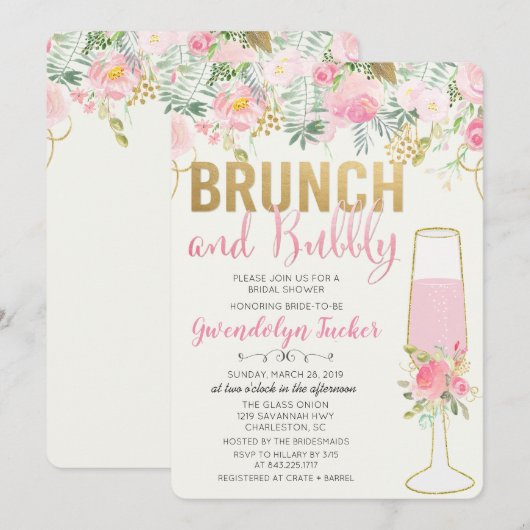 Bruiloft brunch en bubbels bruidsuitnodiging kaart (Voorkant / Achterkant)