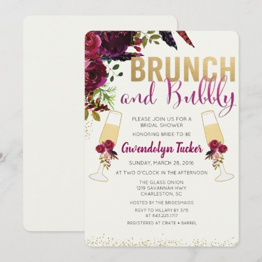 Bruiloft brunch en bubbels bruidsuitnodiging kaart (Voorkant / Achterkant)