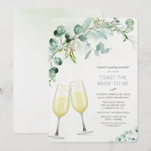 Bruiloft brunch en bubbels bruidsuitnodiging kaart (Voorkant / Achterkant)