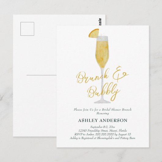 Bruiloft Brunch en Mimosa Cocktail Bruidsbruiloft Briefkaart (Voorkant / Achterkant)