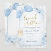 Bruiloft Brunch en Mousserende Champagne Blauwe Br Kaart (Voorkant / Achterkant)