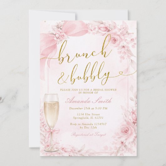 Bruiloft Brunch en Mousserende Champagne Roze Brui Kaart (Voorkant)