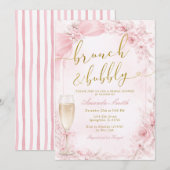 Bruiloft Brunch en Mousserende Champagne Roze Brui Kaart (Voorkant / Achterkant)