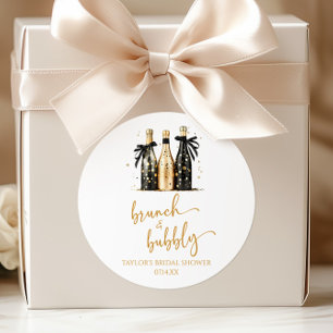 Bruiloft Brunch en Mousserende Gouden Champagne Ronde Sticker