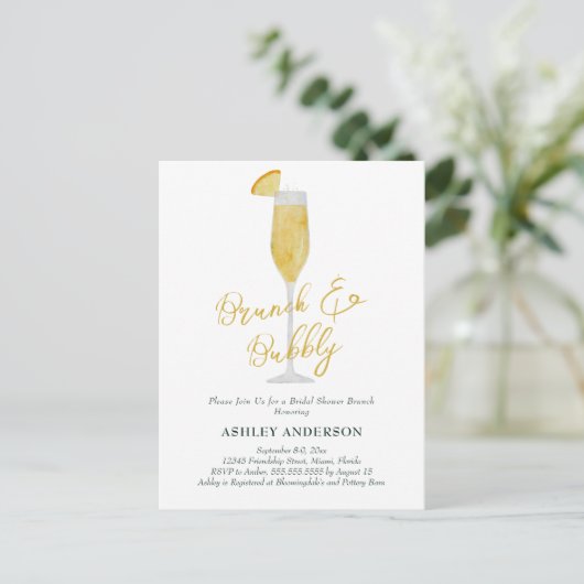 Bruiloft Brunch en Mousserende Mimosa Cocktail Bru Briefkaart (Staand voorkant)