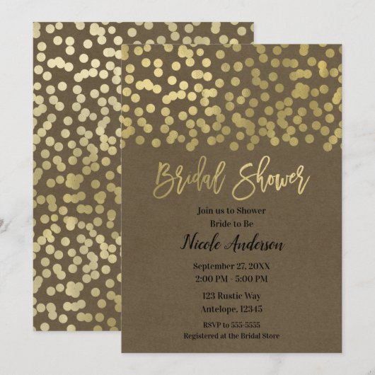 Bruiloft Brunch Goud Modern Chique Rustieke Kraft Kaart (Voorkant / Achterkant)