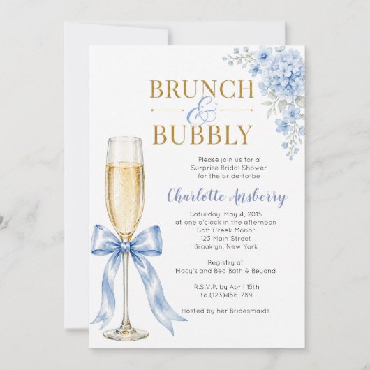 Bruiloft Brunch met Bruisende Blauwe Lint Bruidsfe Kaart (Voorkant)