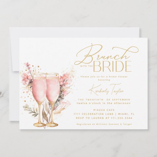 Bruiloft Brunch Met De Bruid Roze Roos Bruidsfeest Kaart (Voorkant)