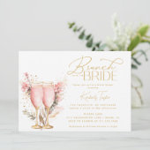 Bruiloft Brunch Met De Bruid Roze Roos Bruidsfeest Kaart (Staand voorkant)