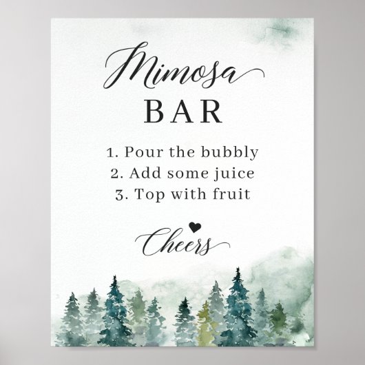 Bruiloft Brunch Mimosa Bar Bord Winter Dennenbomen Poster (Voorkant)