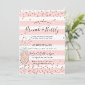 Bruiloft Brunch & Mousserende Roze Goud Champagne Kaart (Staand voorkant)