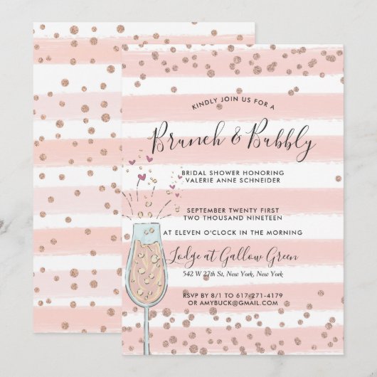 Bruiloft Brunch & Mousserende Roze Goud Champagne Kaart (Voorkant / Achterkant)