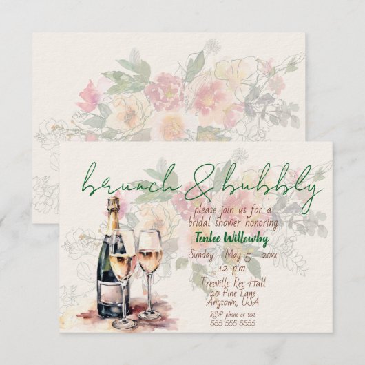 Bruiloft Brunch & Mousserende Wijn Bruidsshower Kaart (Voorkant / Achterkant)