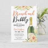 Bruiloft Brunch & Mousserende Wijn Waterverf Bloem Kaart (Staand voorkant)