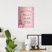 Bruiloft Brunch Paris roze Eiffeltoren welkom Poster (Thuiskantoor)