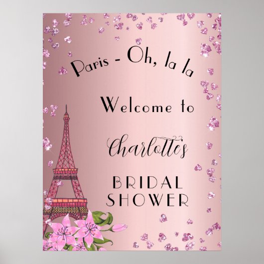 Bruiloft Brunch Paris roze Eiffeltoren welkom Poster (Voorkant)