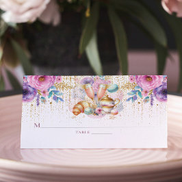 Bruiloft Brunch Roze Goud Glitters Bloemen Plaatskaartje