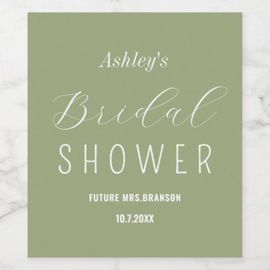 Bruiloft Brunch Sage Groen Wijn Etiket (Enkel label)