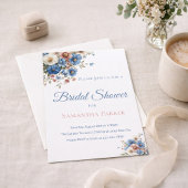 Bruiloft Brunch Stof Blauw Wilde Bloementuin Kaart