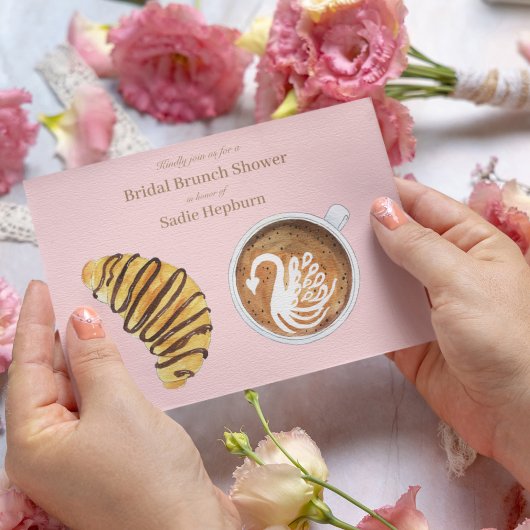 Bruiloft Brunch Waterverf Latte & Croissant Uitnodiging Briefkaart