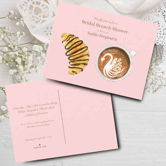 Bruiloft Brunch Waterverf Latte & Croissant Uitnodiging Briefkaart