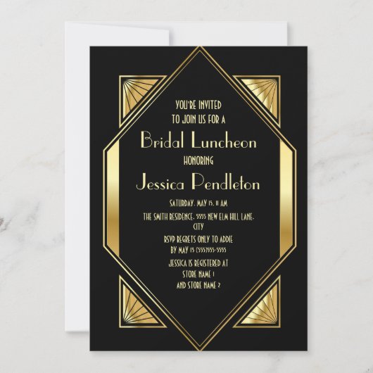 Bruiloft Brunch Zwart Goud Art Deco Kaart (Voorkant)
