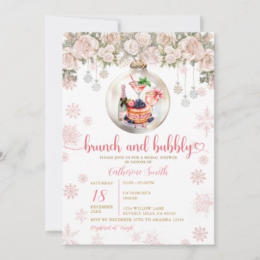 Bruiloft Bubbelende Kerst Brunch Borrel Bruidsfees Kaart (Voorkant)
