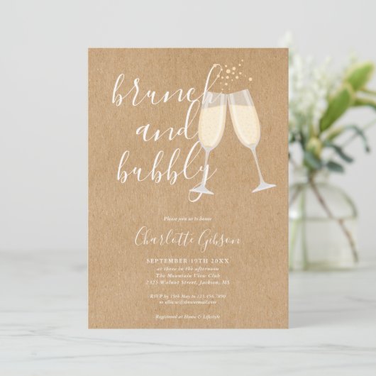 Bruiloft Bubbels Script Bruiloftsfeest Rustic Kraf Kaart (Staand voorkant)