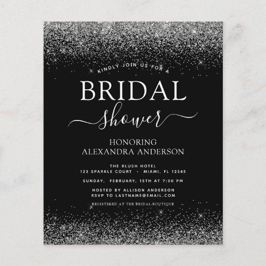 Bruiloft Budget Bruidsuitnodiging Glitter Zwart Zi Flyer (Voorkant)