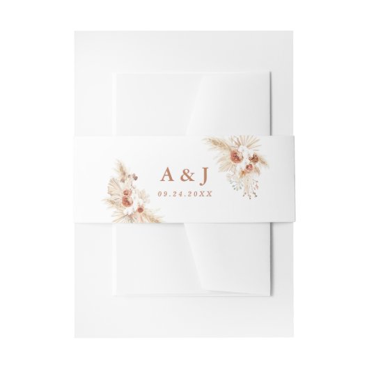 Bruiloft buik band, Boho Pampas gras bruiloft Uitnodigingen Wikkel (Voorkant Voorbeeld)