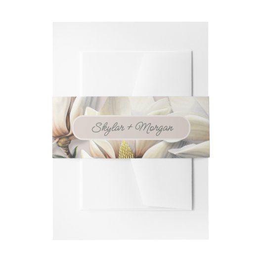 Bruiloft buik band wit magnolia bloemen uitnodigingen wikkel (Voorkant Voorbeeld)