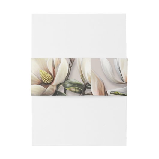 Bruiloft buik band wit magnolia bloemen uitnodigingen wikkel (Achterkant Voorbeeld)