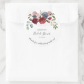 Bruiloft Burgundy Rustieke Bloemenscript Ronde Sticker (Tas)