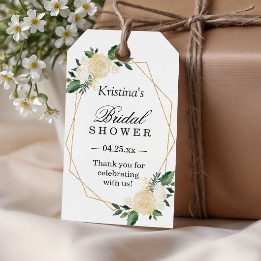 Bruiloft cadeau Modern Gouden Frame Groene Bloemen Cadeaulabel