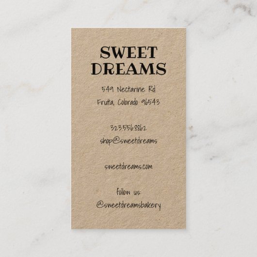 Bruiloft Cake Catering Bakkerij Custom Baker Kraft Visitekaartje (Achterkant)