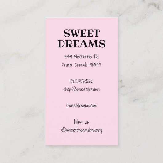 Bruiloft Cake Catering Bakkerij Custom Bakker Visitekaartje (Achterkant)