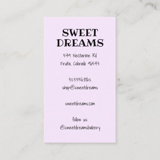 Bruiloft Cake Catering Bakkerij Custom Bakker Visitekaartje (Achterkant)