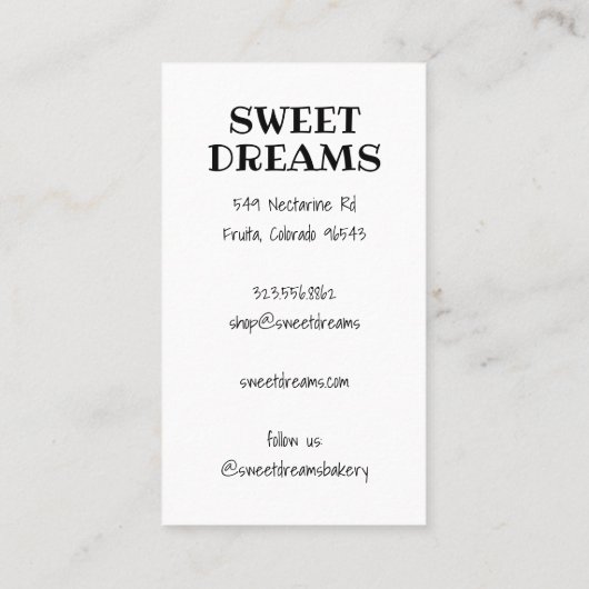 Bruiloft Cake Catering Bakkerij Custom Bakker Visitekaartje (Achterkant)