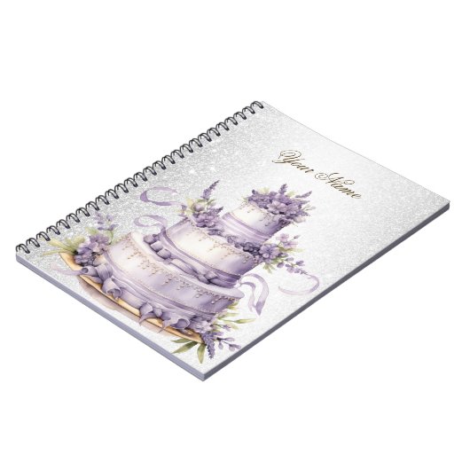 Bruiloft Cake Lavendel Bloemen Elegant Notitieboek (Linkerzijde)