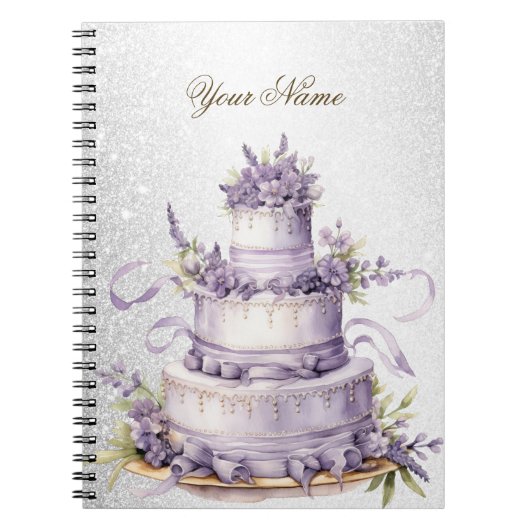 Bruiloft Cake Lavendel Bloemen Elegant Notitieboek (Voorkant)